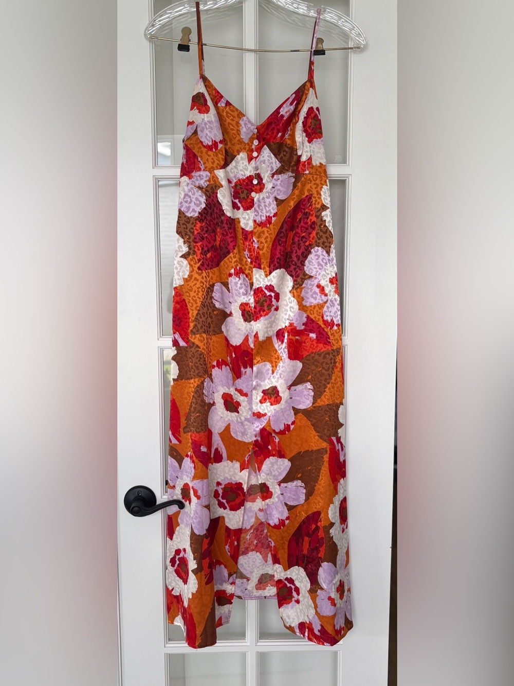Adelyn Rae Small Maxi Dress in Orange with White & Red Blooms